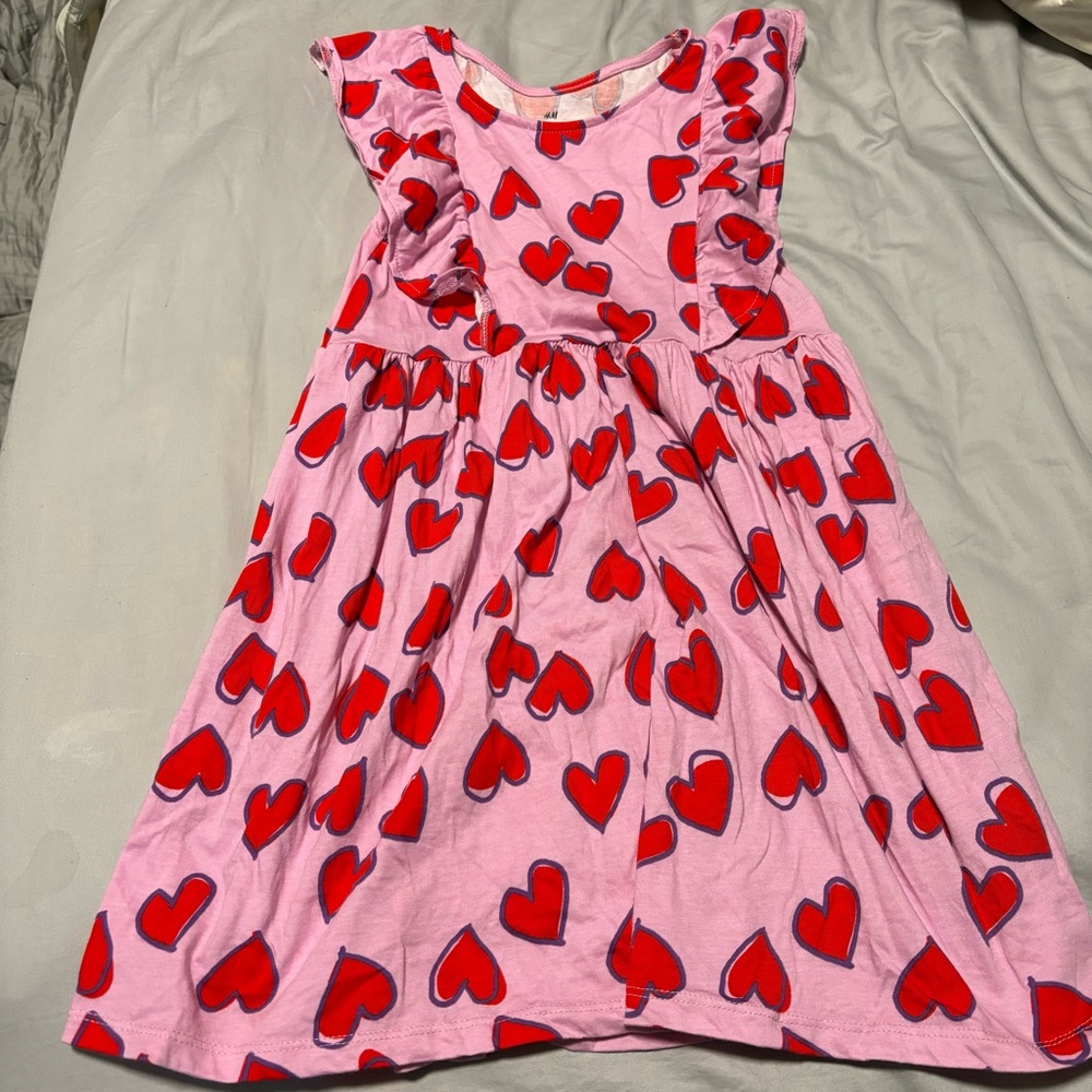 NWOT H&M Heart Pattern Dress w/ Ruffle Detail